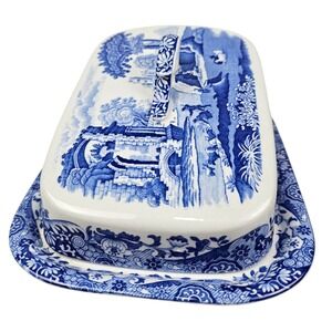 Spode Blue Italian Covered Butter Dish England Ceramic Blue White c. 1816 Design